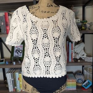 Elegant Cream Crochet Women's Top